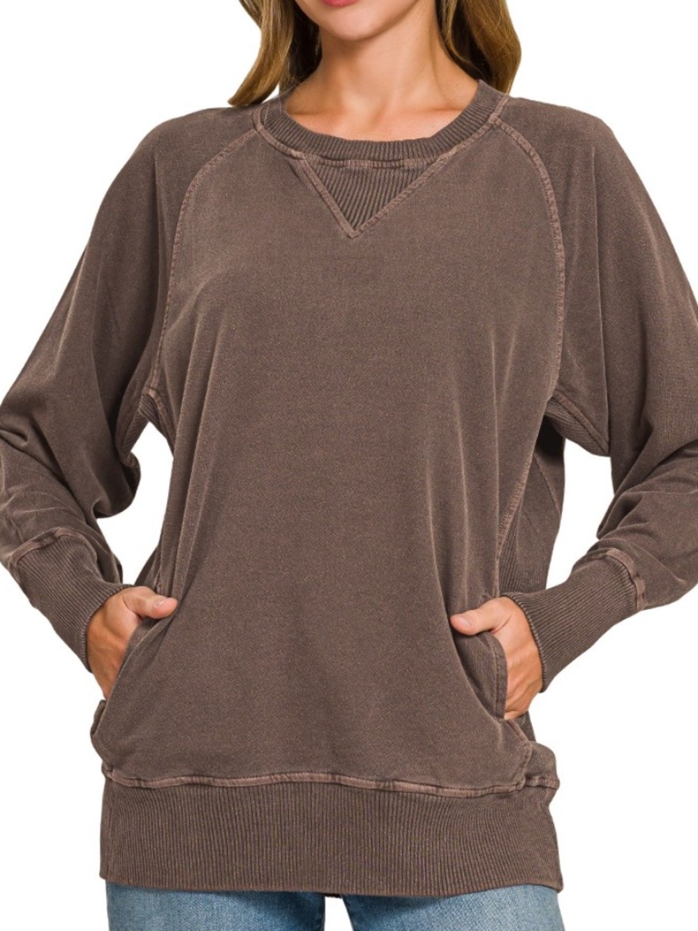 262 - Pigment Dye Sweatshirt in Chocolate or Dark Rust